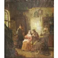 Jan D Col, Tavern Scene, Oil on Wood Panel