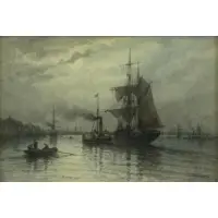 Louis E Timmermans, European Harbor Scene, Watercolor
