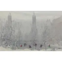 Johann Berthelsen, Figure Skaters in Central Park, Oil on Board