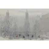 Figure Skaters in Central Park by Johann Berthelsen, Oil on Board, sold Jul 2016