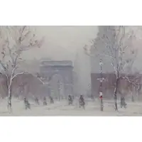 Johann Berthelsen, Washington Square Park in Winter, Oil on Board