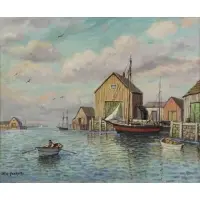William Frederick Paskell, Harbor Scene, Oil on Canvas