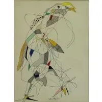 Malcom E Case, Abstract Figure, Ink and Watercolor