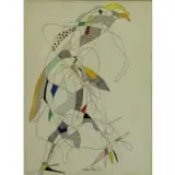 Malcom E Case, Abstract Figure, Ink and Watercolor