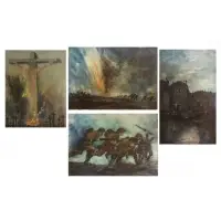 Gunner Mears, Untitled, 4 Watercolors Including 2 Battle Scenes