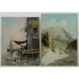 Oscar Ricciardi, Untitled, Two Oil on Panel Italian Scenes