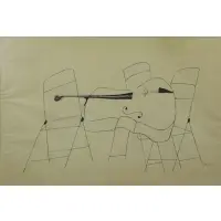 Ben Shahn, Chairs and Bass Violin, 1949, Ink on Paper