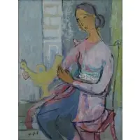 Anna Weingrün-Lieblich, Woman with Bird, Oil on Canvas