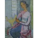 Anna Weingrün-Lieblich, Woman with Bird, Oil on Canvas