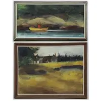Joseph Barber, The Yellow Boat, Two Oils on Board