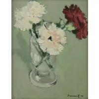 Michel Dureuil, Flowers in a Vase, Oil on Board