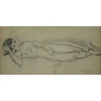 Fedor Rojankovsky, Reclining Nude, Graphite on Paper