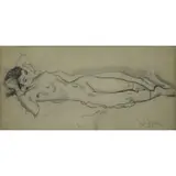 Fedor Rojankovsky, Reclining Nude, Graphite on Paper
