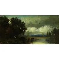 Julie Beers, Hudson River School Landscape with Cattle, Oil on Panel