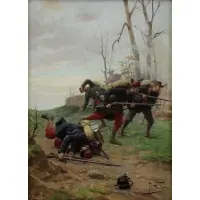 Paul L Grolleron, Battle Scene, N. Oil on Panel