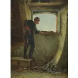 Etenne Prosper Berne-Bellecoeur, Soldier on the Lookout, Oil on Panel