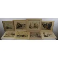 Tavik F Simon, Second Hand Book Seller, Spring, 8 Pencil Signed Etchings