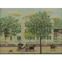 Albert W Davies, Village Scene, Oil on Board