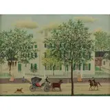 Albert W Davies, Village Scene, Oil on Board