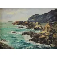 Theo Elsinger, Coastal Landscape, Oil on Board