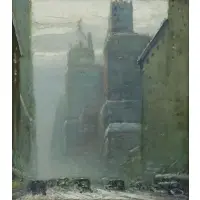 Johann Berthelsen, New York Snow Scene, Oil on Board