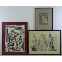 Lloyd McNeill, 90 lower left, sight - 25.5, Charcoal Drawing together with 2 Lithographs