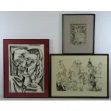 Lloyd McNeill, 90 lower left, sight - 25.5, Charcoal Drawing together with 2 Lithographs