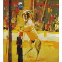 Nicola Simbari, Circus Trainer with Horse, Large Oil on Canvas