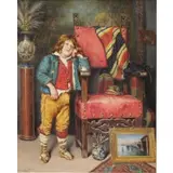 E. Oil on Canvas Bianchini, Young Boy in Artist's Studio