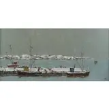 Robert Lebron, Harbor in Winter, Oil on Canvas
