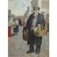 Tully Filmus, Bagel Vendor, Oil on Canvas