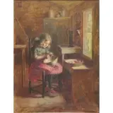 Frederick J Boston, Young Girl Peeling Apples, Oil on Canvas