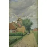Addison T. Millar, Figure on Path Beside Windmill, Oil on Canvas