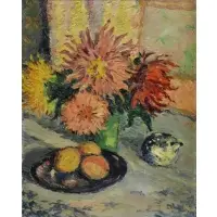 Arthur A. Marschner, Still Life with Flowers and Fruit, Oil on Canvas