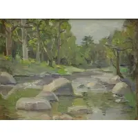 Van Perrine, Forest Stream, Oil on Canvasboard