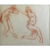 Dancing Nude Study by Moses Soyer, Sanguine on Paper, sold Jun 2015