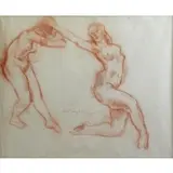 Moses Soyer, Dancing Nude Study, Sanguine on Paper