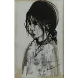 Ruth Schloss, Daydreaming, Ink and Wash on Paper "Daydreaming" Signed lower center