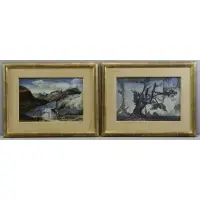 Samuel Bak, Two Surrealist Landscapes, Gouache (?) or oil on board