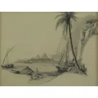 John Flanagan, Orientalist Scene, Pencil on Paper