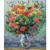 Michele Cascella, Floral Still Life, Oil on Canvas
