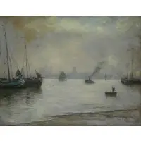 Siebe Johannes ten Cate, Boats Near the Coast, Pastel on Paper