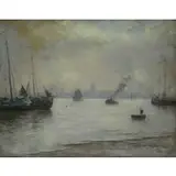 Siebe Johannes ten Cate, Boats Near the Coast, Pastel on Paper