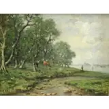 Louis Schoutteten, Barbizon Seaside Landscape, Oil on Wood Panel