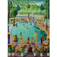 Andre Normil, Resort Pool Scene, Oil on Canvas