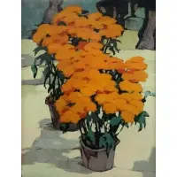 Mimi Korach Lesser, Flower Pots, Oil on Masonite