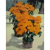 Mimi Korach Lesser, Flower Pots, Oil on Masonite