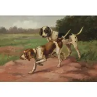Albert Wilms, Two Pointers in Landscape, Oil on Board