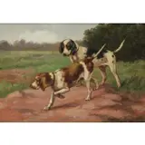 Albert Wilms, Two Pointers in Landscape, Oil on Board