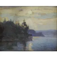 Lake Landscape by Gustave Adolph Wiegand, Oil on Wood, sold May 2015